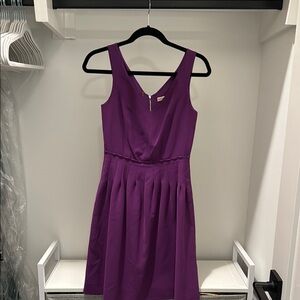 Rebecca Taylor Purple Pleated Midi Dress V-Neck Cocktail